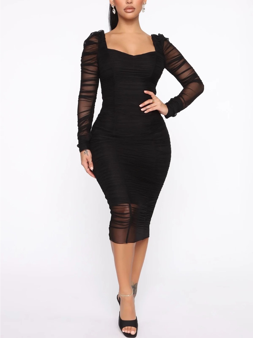 Fashion Nova Did You Mesh Me Ruched Midi Dress